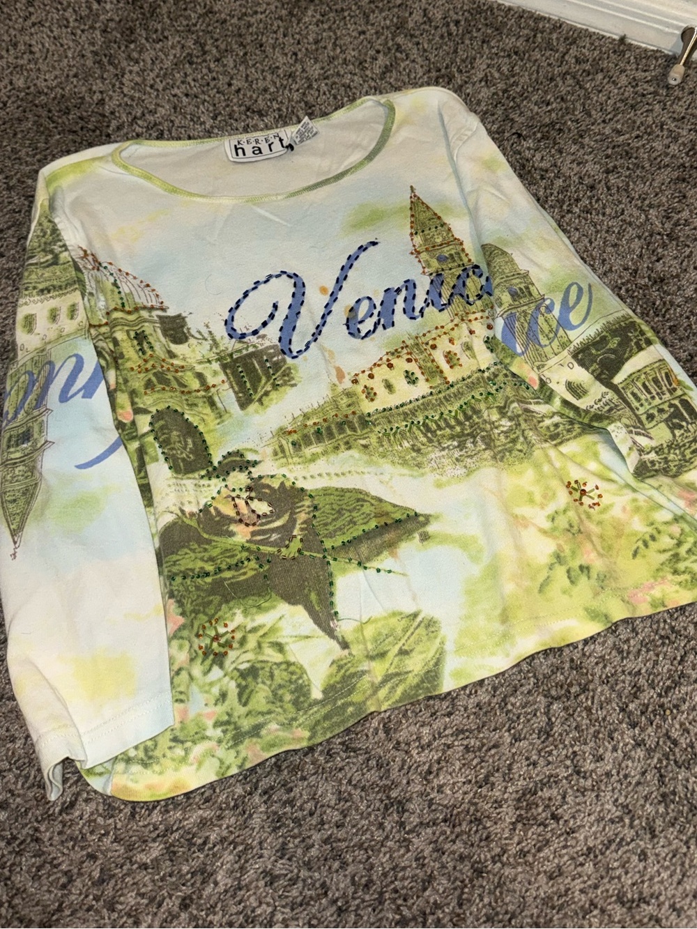 KEREN hart Venice Scenic Long Sleeve Top - Green Multi